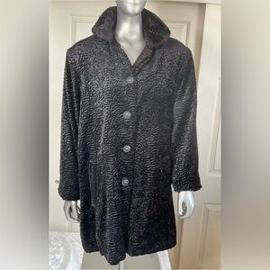 Vtg Elliott Lauren Women Size 14 Black Crushed Velvet Rosette Goth Romantic Coat